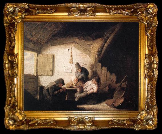 framed  OSTADE, Adriaen Jansz. van Village Tavern with Four Figures sag, ta009-2